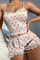 Kalp Desenli Askılı Şortlu Takım Zalle